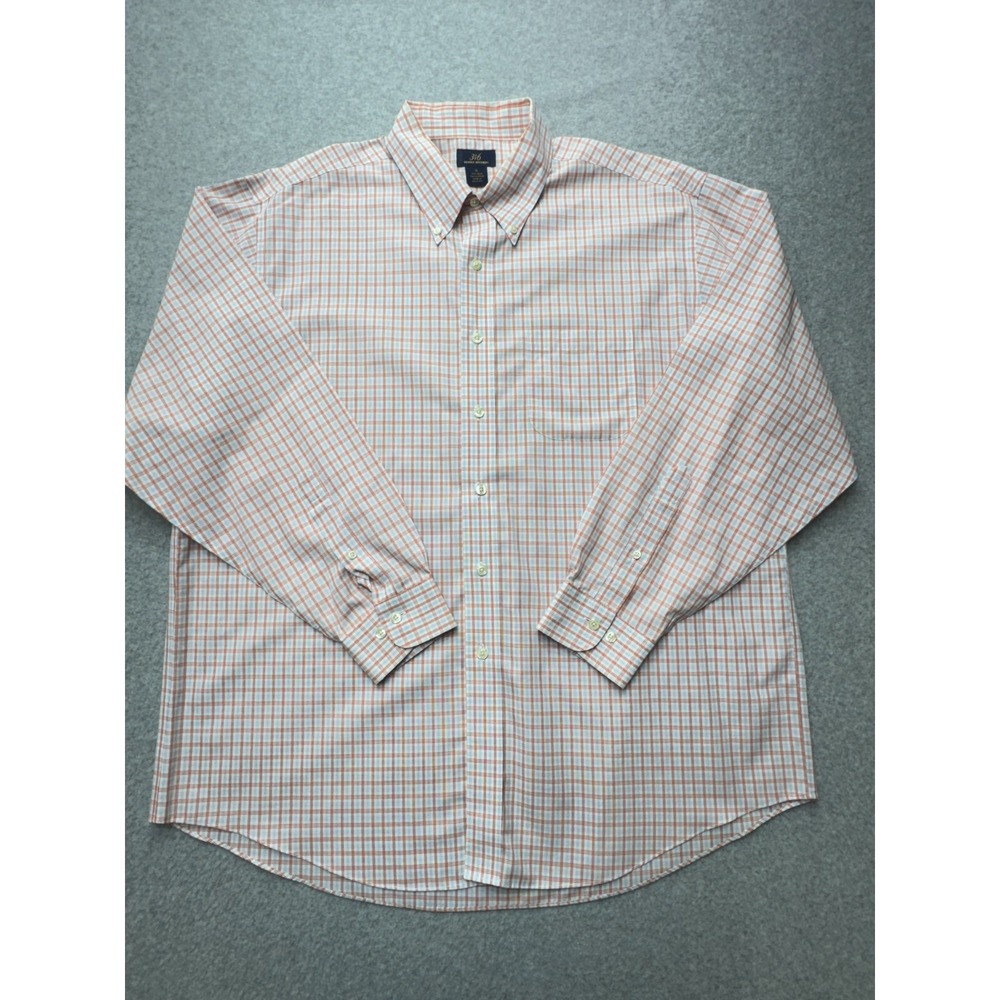 Brooks Brothers 346 Dress Shirt Mens XL Orange Check Classic Fit Non Iron Cotton